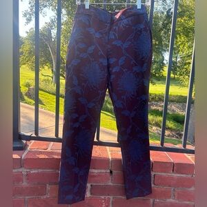 Burgundy and blue flower print pants